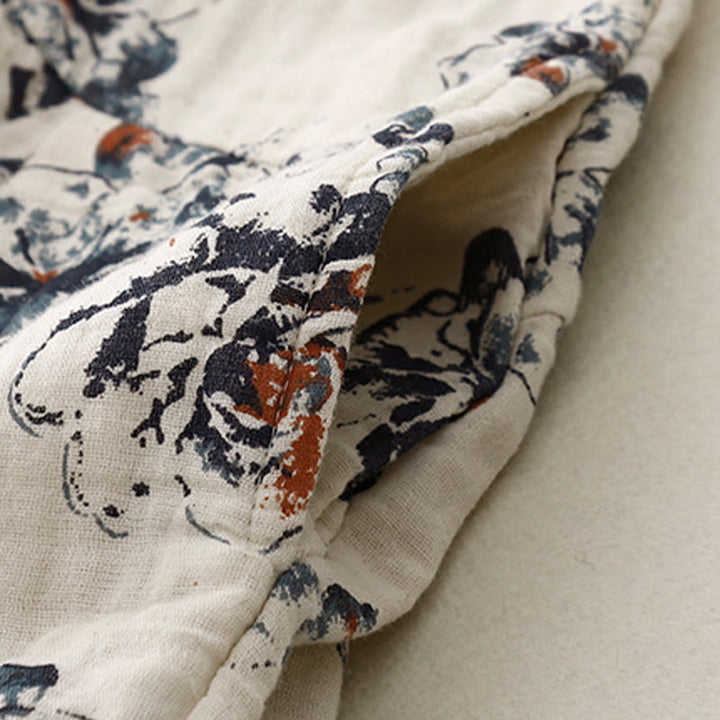 Buddha Stones Casual Small Floral Pattern Crew Neck Cotton Linen Midi Dress With Pockets - image 10