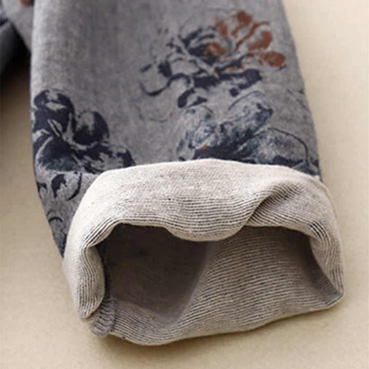 Buddha Stones Casual Small Floral Pattern Crew Neck Cotton Linen Midi Dress With Pockets - image 18