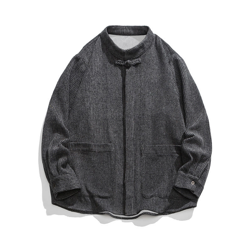 Buddha Stones Long Sleeve Frog-button Design Men's Cotton Jacket Shirt With Pockets - image 1