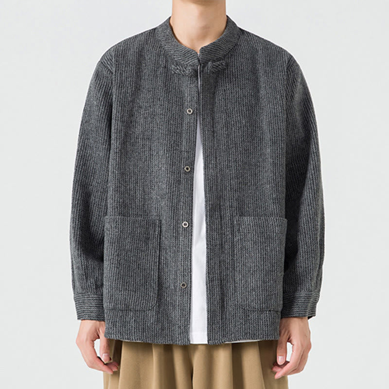 Buddha Stones Long Sleeve Frog-button Design Men's Cotton Jacket Shirt With Pockets - Black - US/UK/AU46，EU56 (5XL) - image 0