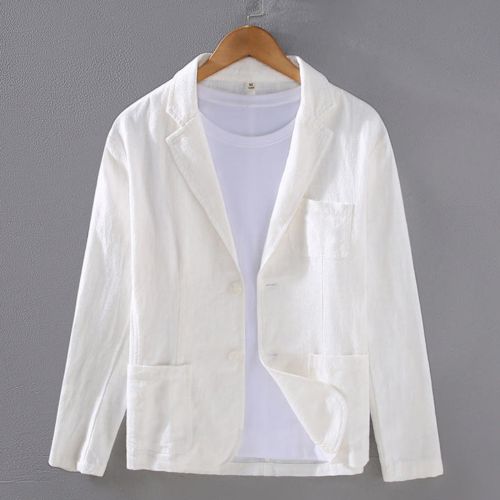 Buddha Stones Long Sleeve Button Plain Design Men's Linen Jacket Shirt With Pockets - White - US/UK/AU42，EU52 (3XL) - image 1