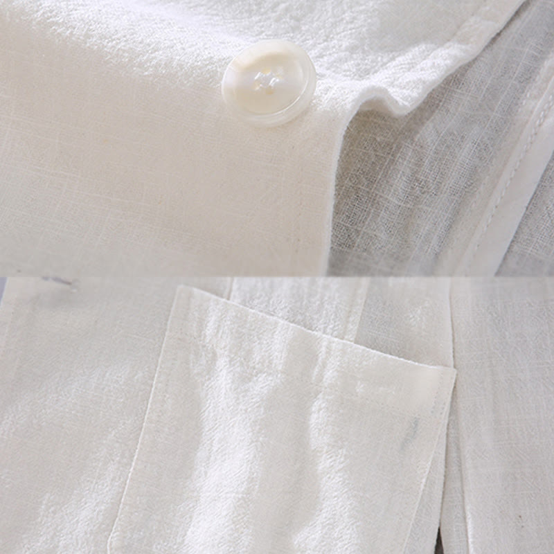Buddha Stones Long Sleeve Button Plain Design Men's Linen Jacket Shirt With Pockets - image 3