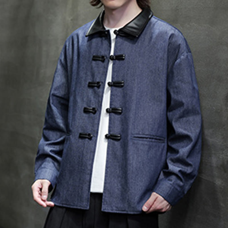 Buddha Stones Men's Frog-Button Cotton Long Sleeve Shirt With Pockets - MidnightBlue - US/UK/AU46，EU56 (5XL) - image 0