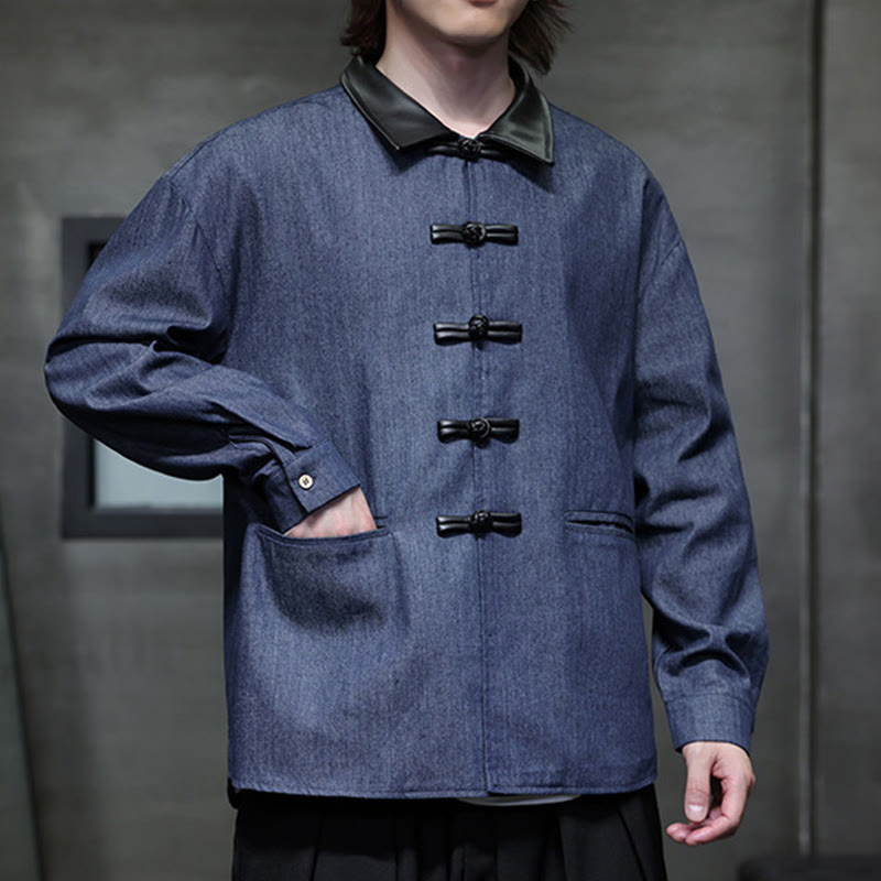 Buddha Stones Men's Frog-Button Cotton Long Sleeve Shirt With Pockets - image 5