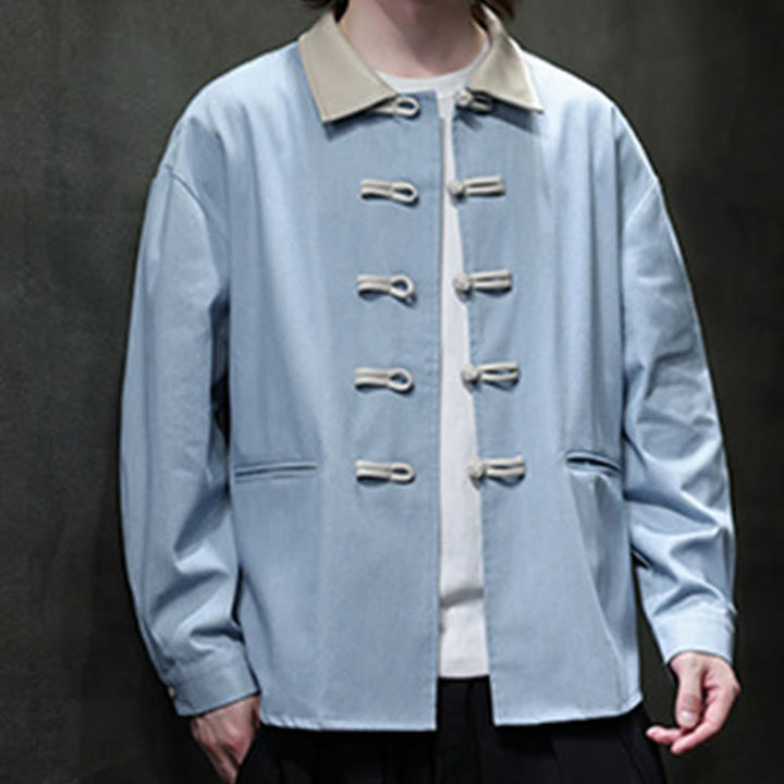 Buddha Stones Men's Frog-Button Cotton Long Sleeve Shirt With Pockets - LightSkyBlue - US/UK/AU46，EU56 (5XL) - image 13