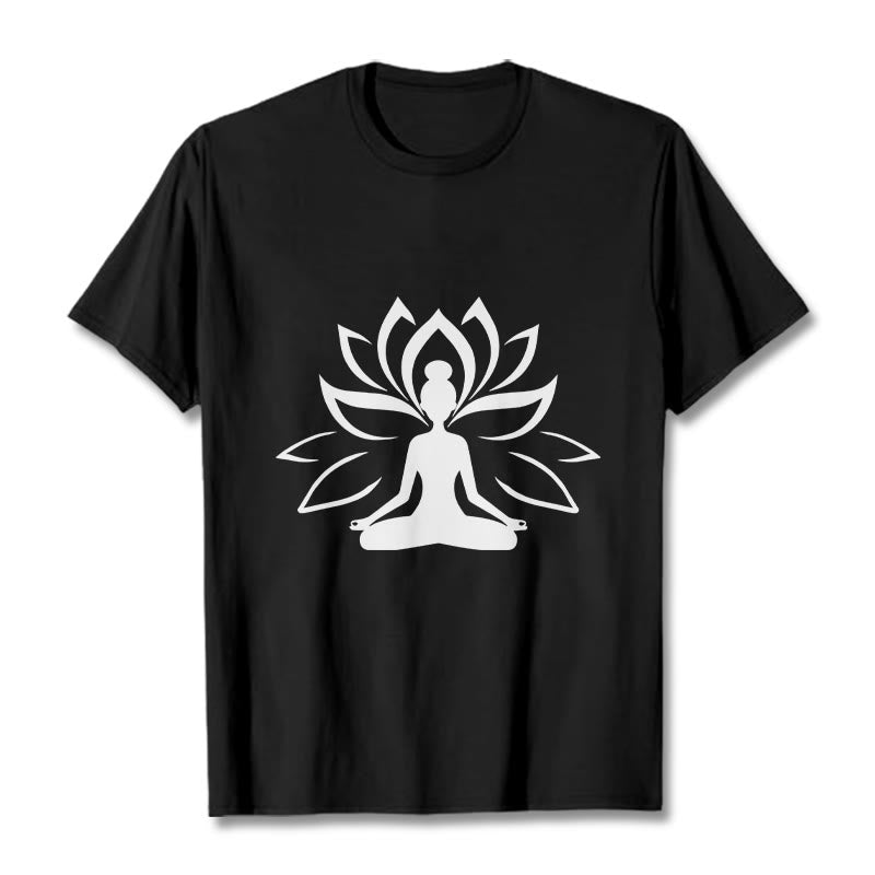 Buddha Stones Lotus Meditating Person Tee T-shirt - Black - 2XL - image 3
