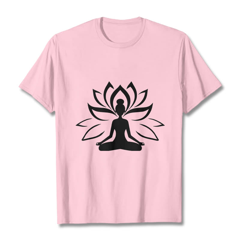 Buddha Stones Lotus Meditating Person Tee T-shirt - LightPink - 2XL - image 12