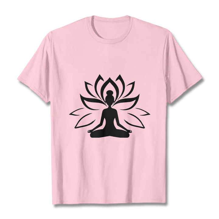 Buddha Stones Lotus Meditating Person Tee T-shirt - LightPink - 2XL - image 12