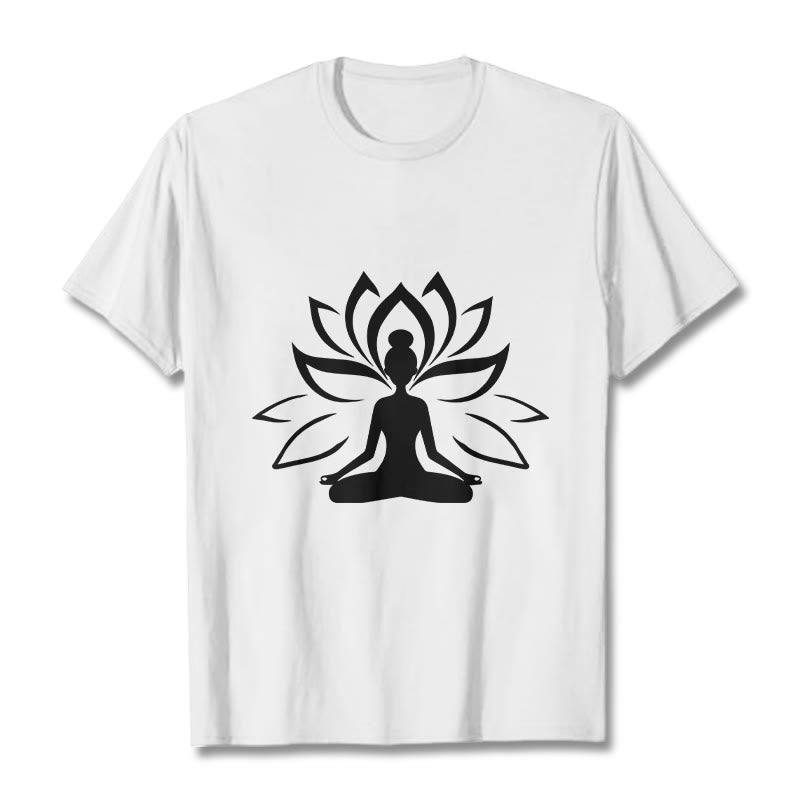 Buddha Stones Lotus Meditating Person Tee T-shirt - White - 2XL - image 7