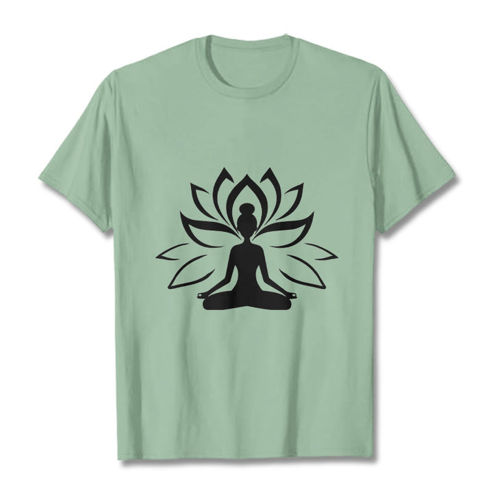 Buddha Stones Lotus Meditating Person Tee T-shirt - PaleGreen - 2XL - image 14
