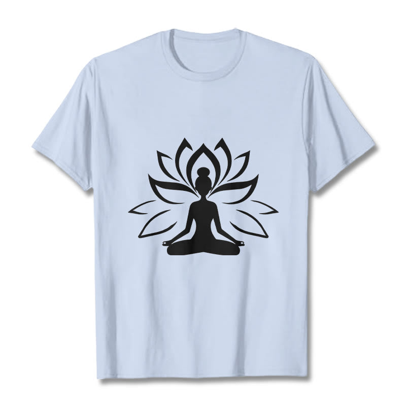 Buddha Stones Lotus Meditating Person Tee T-shirt - LightCyan - 2XL - image 18