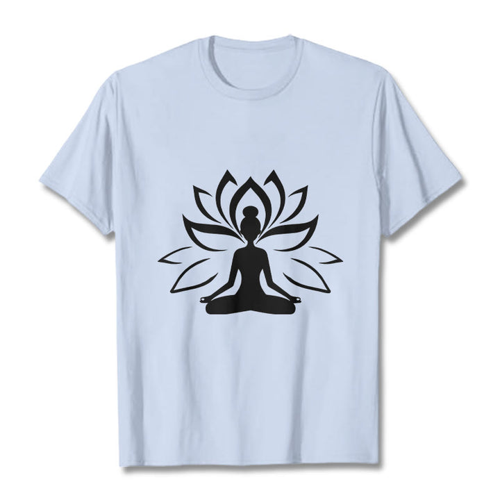 Buddha Stones Lotus Meditating Person Tee T-shirt - LightCyan - 2XL - image 18