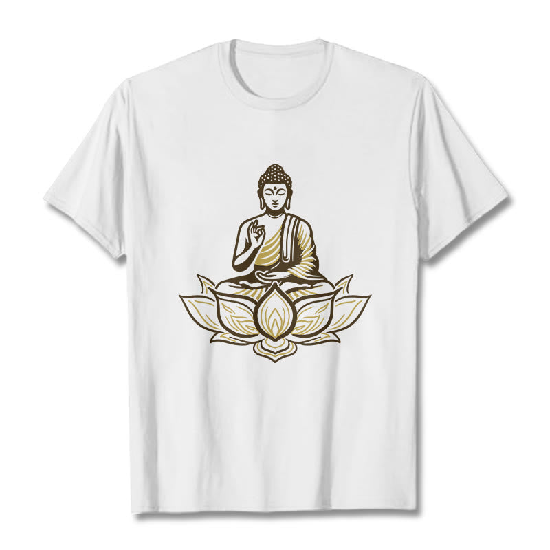Buddha Stones Buddha Meditating In The Lotus Tee T-shirt - White - 2XL - image 0