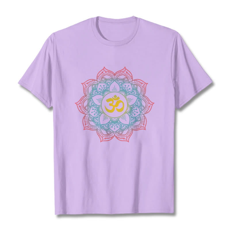 Buddha Stones Lotus-shaped Mandala OM Symbol Design Tee T-shirt - Plum - 2XL - image 13