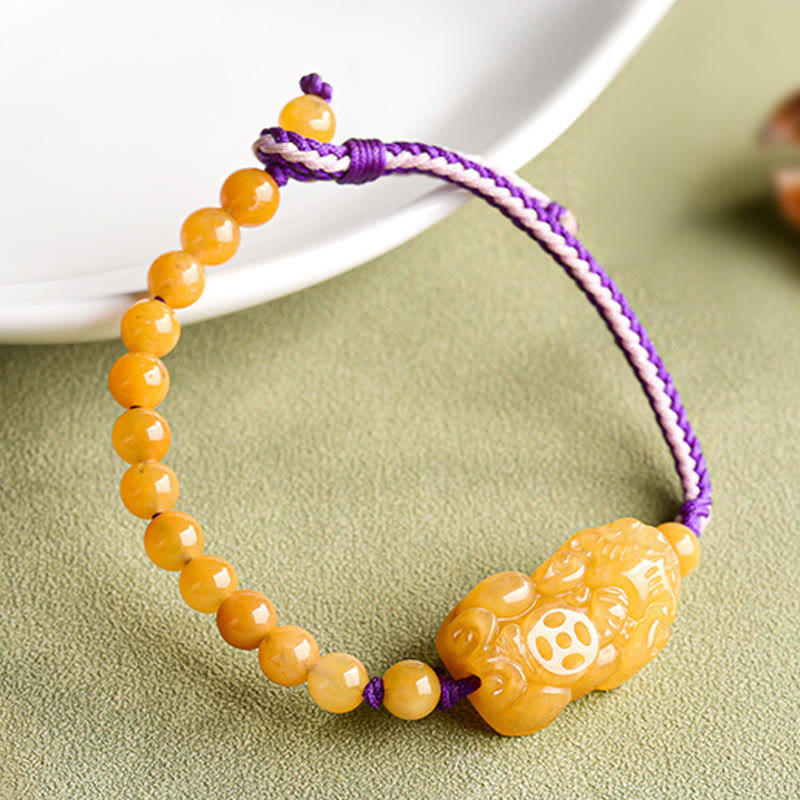Buddha Stones Golden Silk Jade Beads PiXiu Wealth Bracelet - image 2