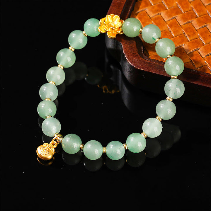 Buddha Stones Natural Jade Green Aventurine Gourd Fu Character Luck Bracelet - Green Aventurine(Wrist Circumference: 14-16cm) - image 8