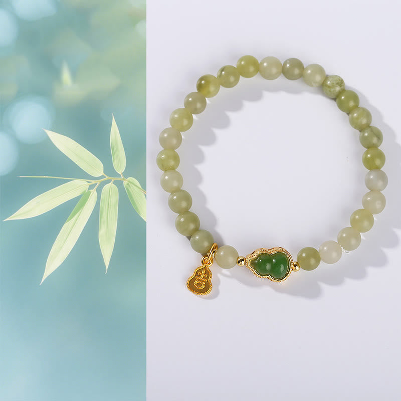 Buddha Stones Natural Jade Green Aventurine Gourd Fu Character Luck Bracelet - image 4