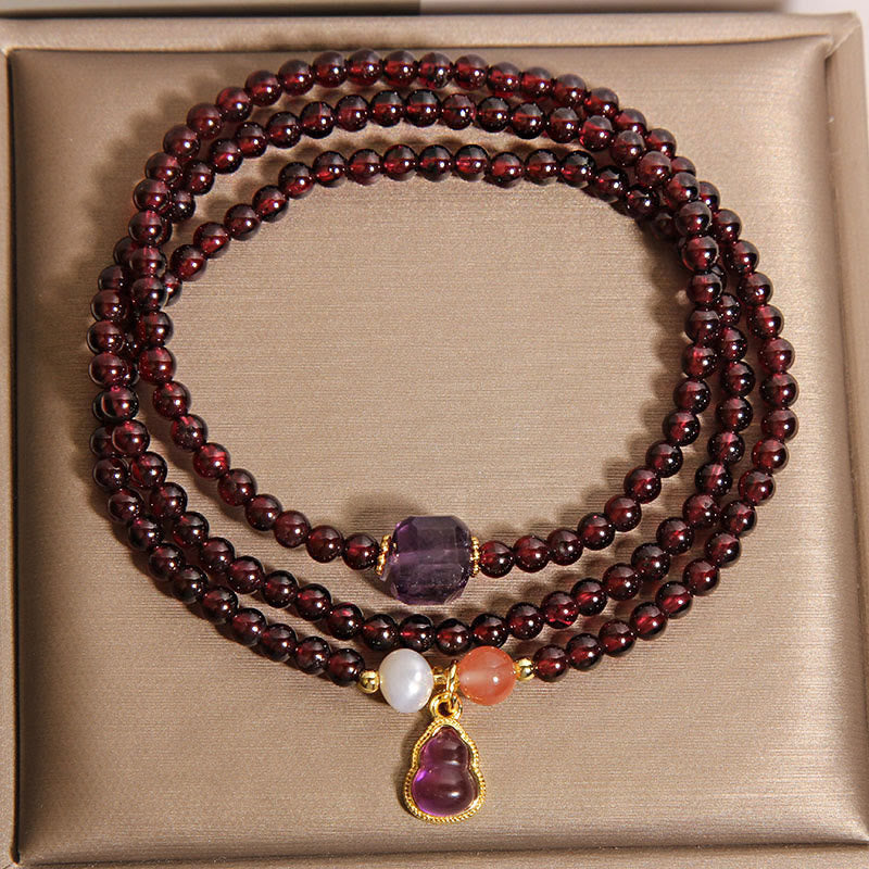 Buddha Stones Natural Garnet Amethyst Gourd Protection Multi-Layer Bracelet - image 1