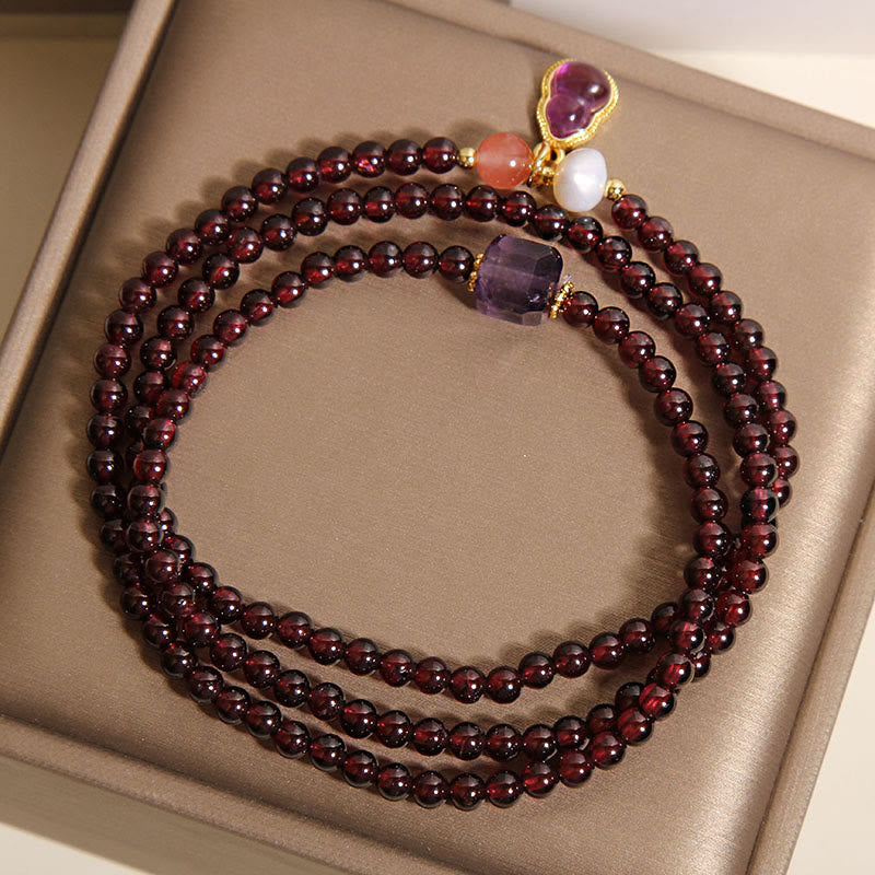 Buddha Stones Natural Garnet Amethyst Gourd Protection Multi-Layer Bracelet - image 2