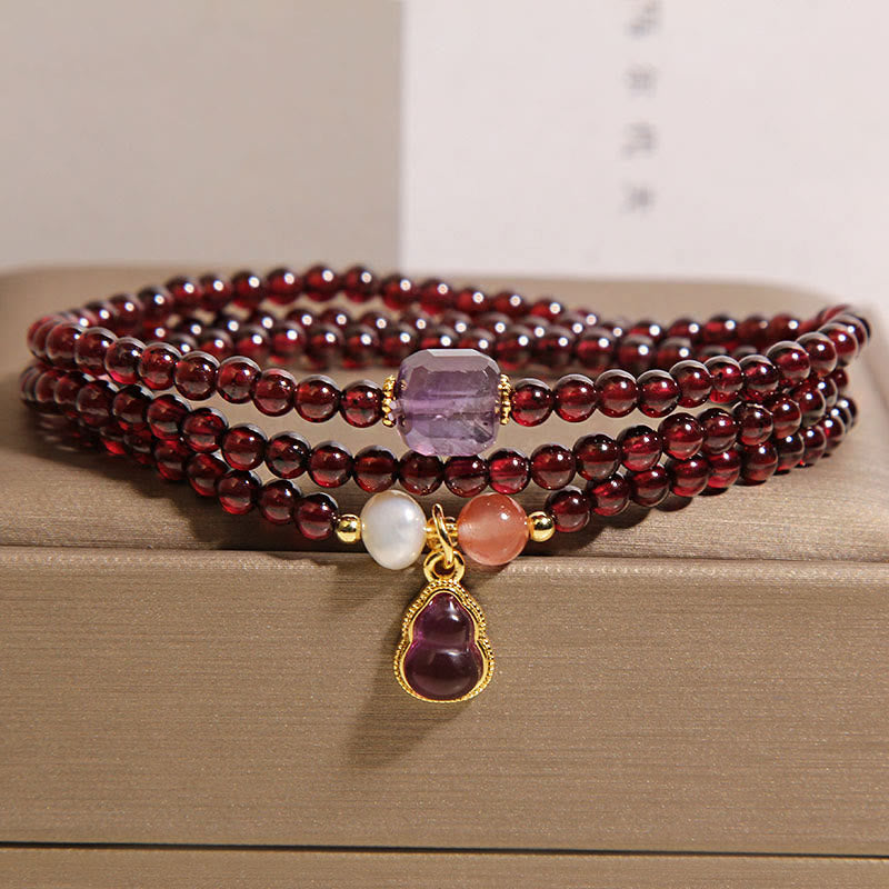Buddha Stones Natural Garnet Amethyst Gourd Protection Multi-Layer Bracelet - image 4