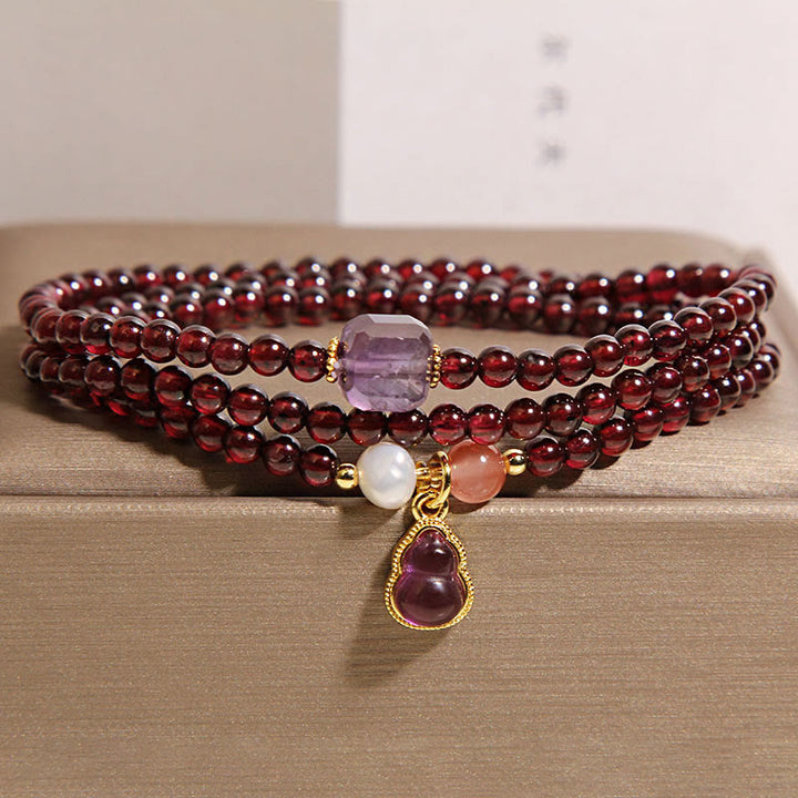 Buddha Stones Natural Garnet Amethyst Gourd Protection Multi-Layer Bracelet - image 3