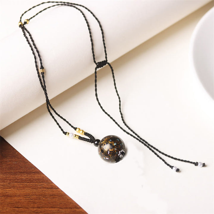 Buddha Stones Ebony Wood Aurora Lacquer Craft Bead Pearl Balance Necklace Pendant - Black Gold(Random Black Gold) - image 18