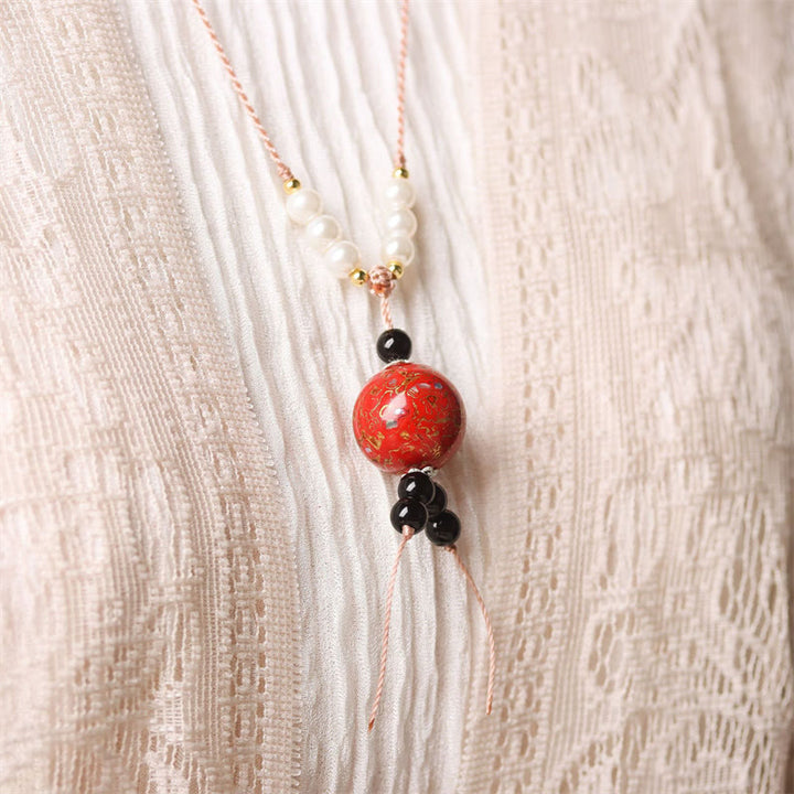 Buddha Stones Ebony Wood Aurora Lacquer Craft Bead Pearl Balance Necklace Pendant - image 8