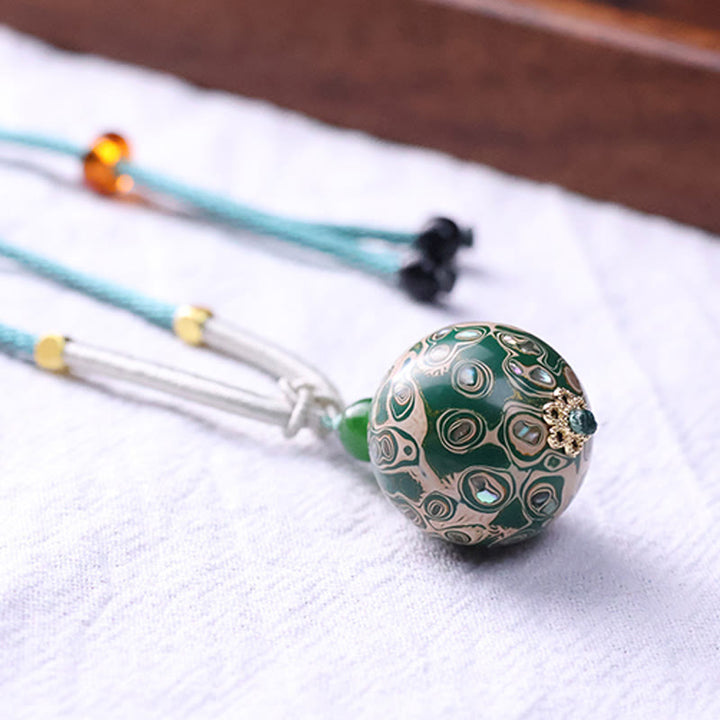 Buddha Stones Ebony Wood Colorful Lacquer Craft Bead Calm Necklace Pendant - image 14