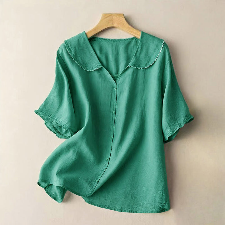 Buddha Stones Casual Plain Button Half Sleeve Middy Collar Women's Shirt - SeaGreen - US12，UK/AU16，EU44 (2XL) - image 0