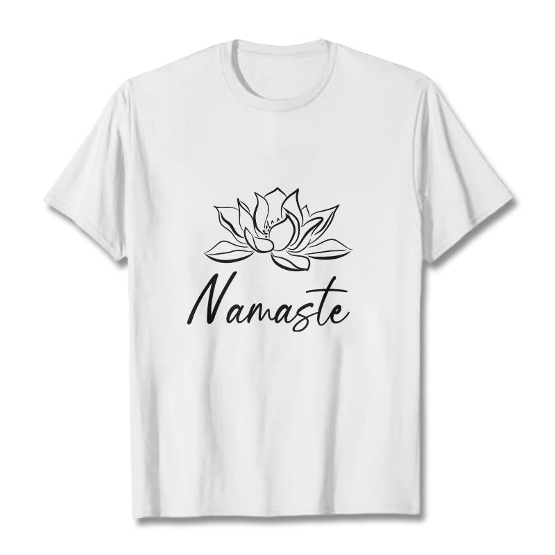 Buddha Stones Simple Lotus Flower Namaste Meditation Cotton Tee T-shirt - White - 2XL - image 5