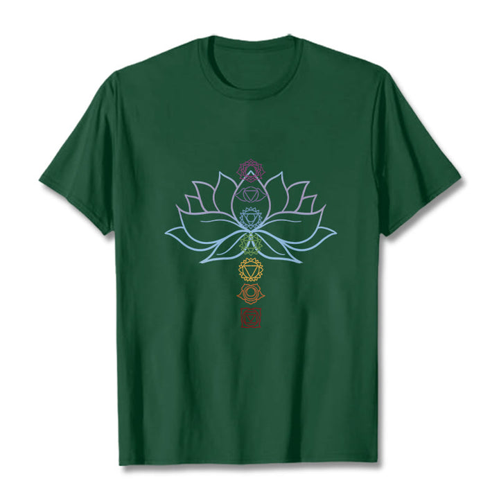 Buddha Stones Pastel Hues Lotus Flower Chakra Symbols Meditation Cotton Tee T-shirt - ForestGreen - 2XL - image 10