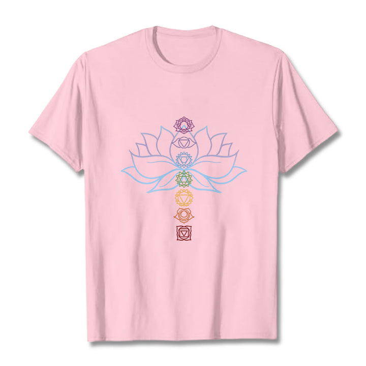 Buddha Stones Pastel Hues Lotus Flower Chakra Symbols Meditation Cotton Tee T-shirt - LightPink - 2XL - image 12
