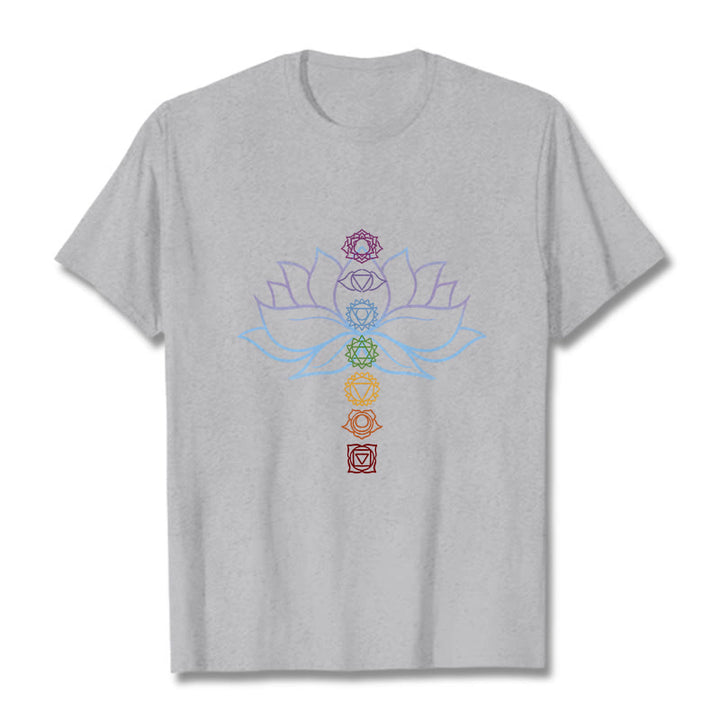 Buddha Stones Pastel Hues Lotus Flower Chakra Symbols Meditation Cotton Tee T-shirt - LightGrey - 2XL - image 19