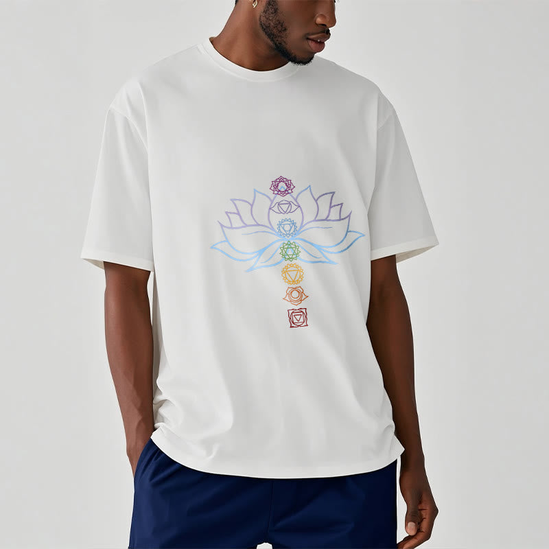 Buddha Stones Pastel Hues Lotus Flower Chakra Symbols Meditation Cotton Tee T-shirt - image 1