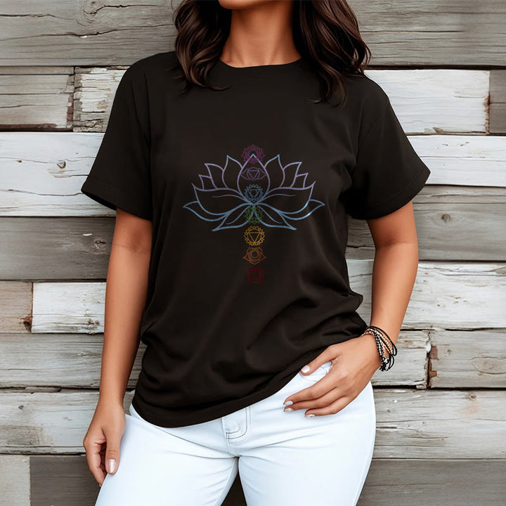 Buddha Stones Pastel Hues Lotus Flower Chakra Symbols Meditation Cotton Tee T-shirt - image 6
