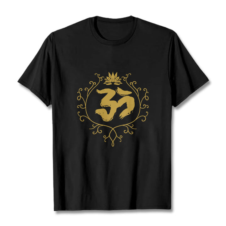 Buddha Stones Om Lotus Flower Vine Pattern Meditation Cotton Tee T-shirt - Black - 2XL - image 0