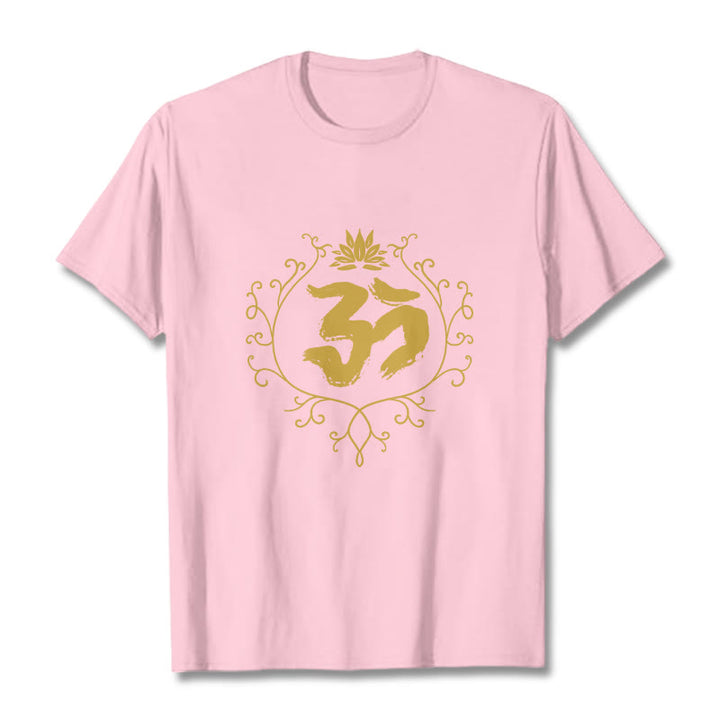 Buddha Stones Om Lotus Flower Vine Pattern Meditation Cotton Tee T-shirt - LightPink - 2XL - image 12