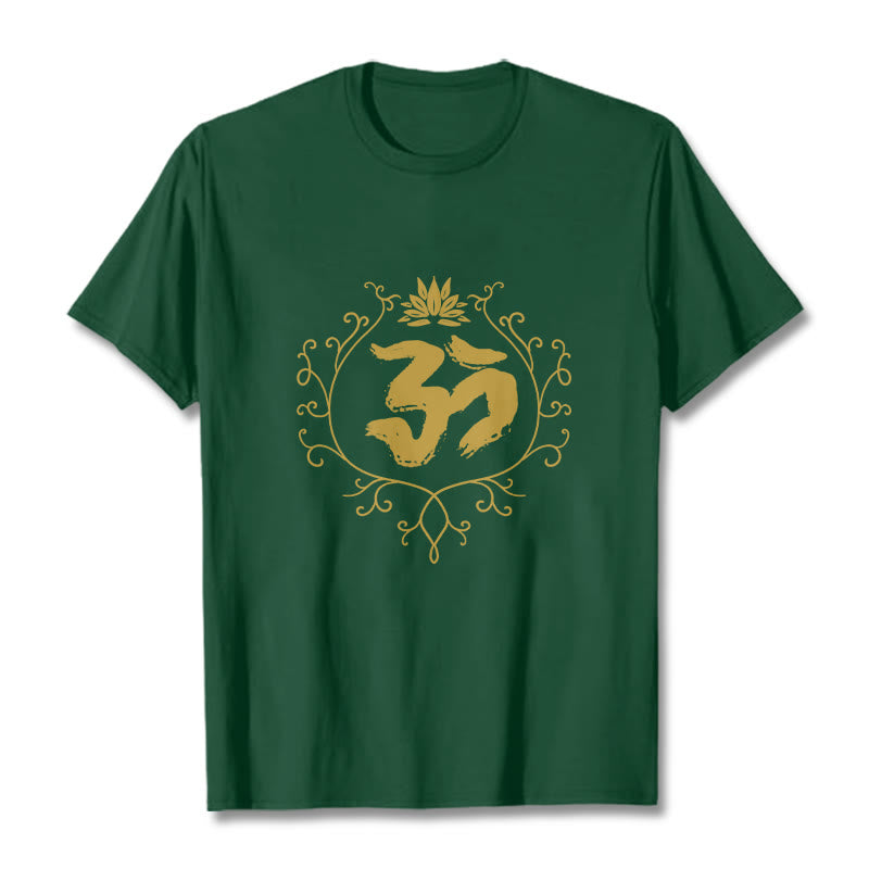 Buddha Stones Om Lotus Flower Vine Pattern Meditation Cotton Tee T-shirt - ForestGreen - 2XL - image 10