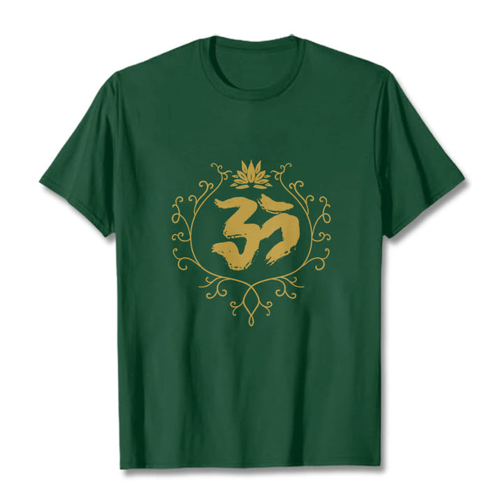 Buddha Stones Om Lotus Flower Vine Pattern Meditation Cotton Tee T-shirt - ForestGreen - 2XL - image 10