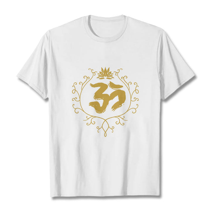 Buddha Stones Om Lotus Flower Vine Pattern Meditation Cotton Tee T-shirt - White - 2XL - image 5