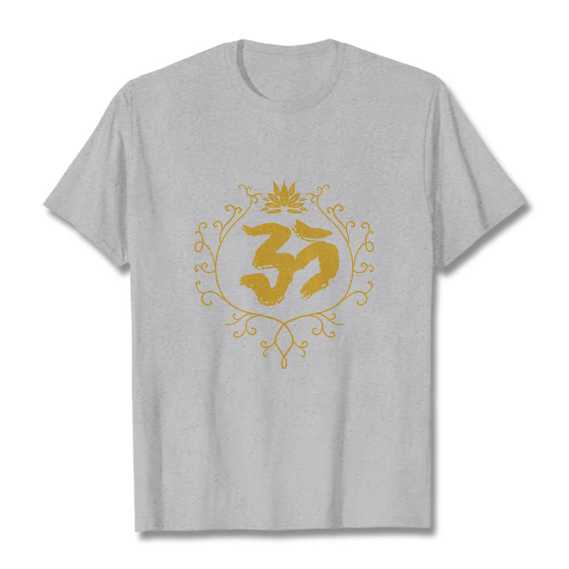 Buddha Stones Om Lotus Flower Vine Pattern Meditation Cotton Tee T-shirt - LightGrey - 2XL - image 19
