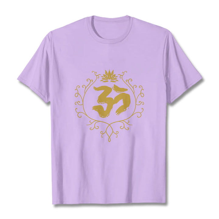 Buddha Stones Om Lotus Flower Vine Pattern Meditation Cotton Tee T-shirt - Plum - 2XL - image 16