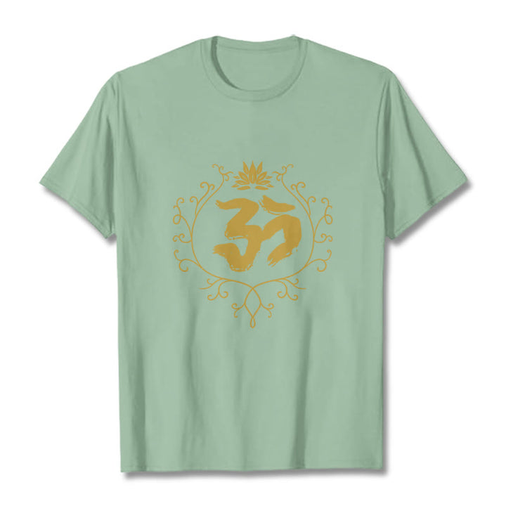 Buddha Stones Om Lotus Flower Vine Pattern Meditation Cotton Tee T-shirt - PaleGreen - 2XL - image 14