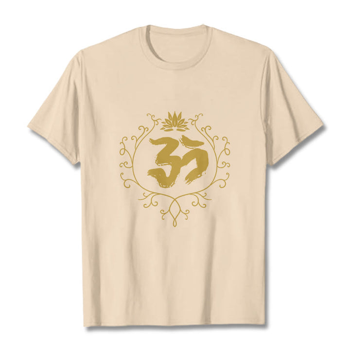 Buddha Stones Om Lotus Flower Vine Pattern Meditation Cotton Tee T-shirt - Bisque - 2XL - image 8
