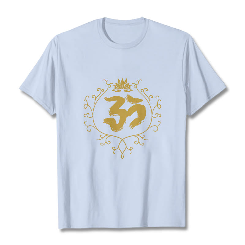 Buddha Stones Om Lotus Flower Vine Pattern Meditation Cotton Tee T-shirt - LightCyan - 2XL - image 18