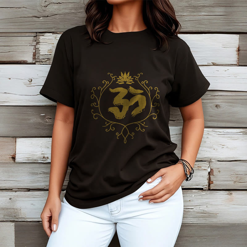 Buddha Stones Om Lotus Flower Vine Pattern Meditation Cotton Tee T-shirt - image 3