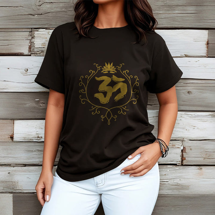 Buddha Stones Om Lotus Flower Vine Pattern Meditation Cotton Tee T-shirt - image 3