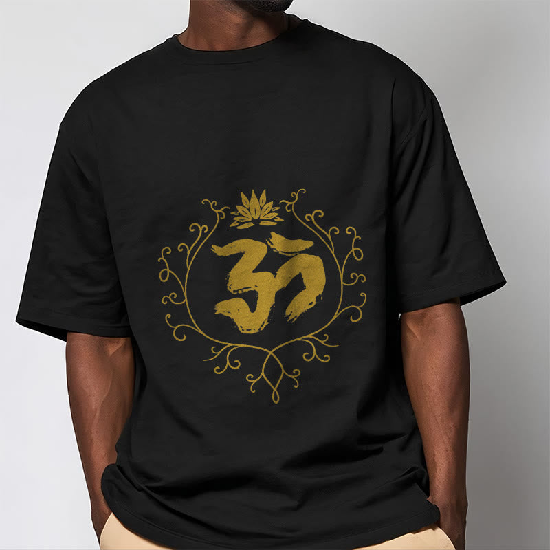 Buddha Stones Om Lotus Flower Vine Pattern Meditation Cotton Tee T-shirt - image 1