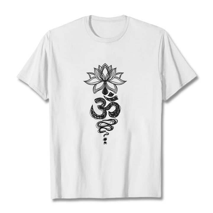 Buddha Stones Om Sanskrit Lotus Flower Pattern Meditation Cotton Tee T-shirt - White - 2XL - image 7