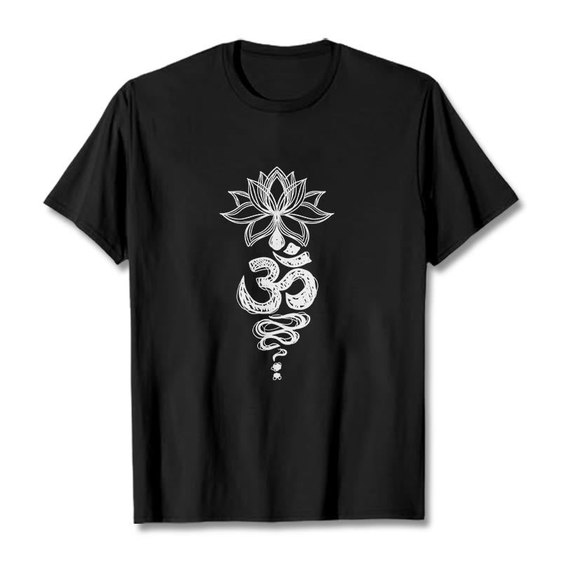 Buddha Stones Om Sanskrit Lotus Flower Pattern Meditation Cotton Tee T-shirt - Black - 2XL - image 3